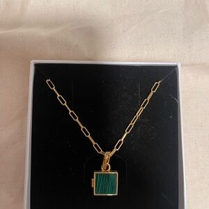 Gold Locket Necklace with Green Accent
